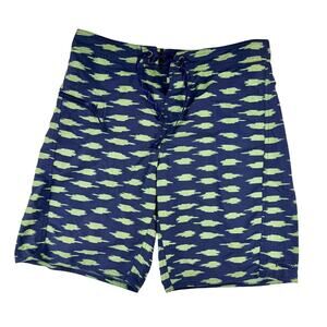 Patagonia Wavefarer Swim Trunk Board Short 31 Blue Green Button Tie Waist Pocket